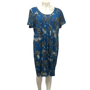 J.Jill wearever collection pleated blue floral shift dress size Large